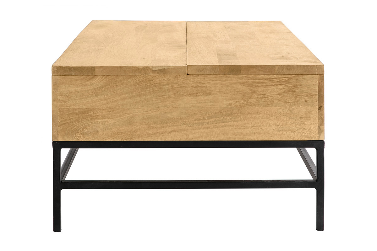 Couchtisch aufklappbar Industrie-Stil Mangoholz und Metall L110 cm YPSTER