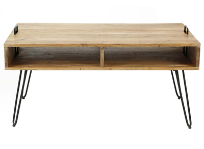 Couchtisch aus Akazienholz und schwarzem Metall ALVIN