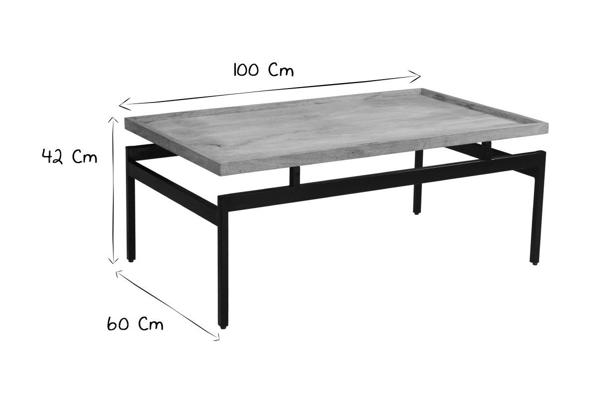 Couchtisch aus Mangoholz und schwarzem Metall L100 cm FRAME