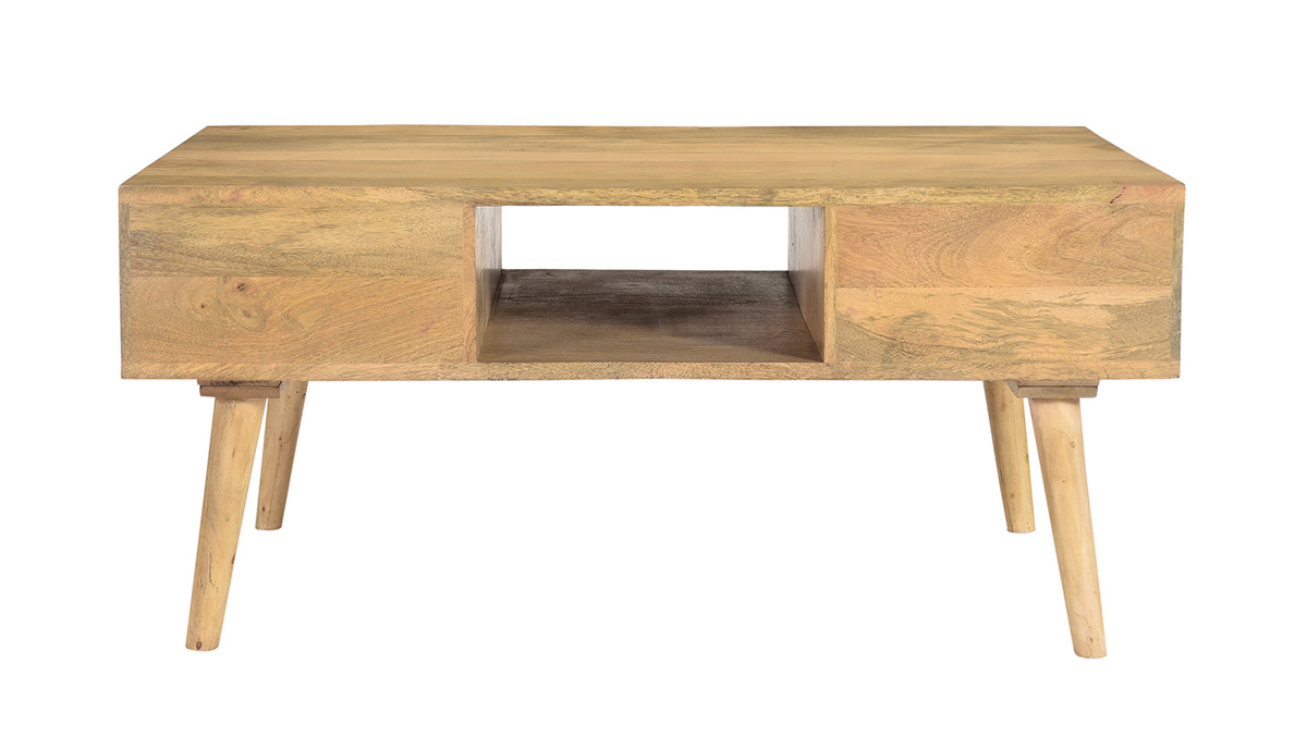 Couchtisch aus massivem Mangoholz mit Schubladen in Anthrazit und Gold B 100 cm WALTER