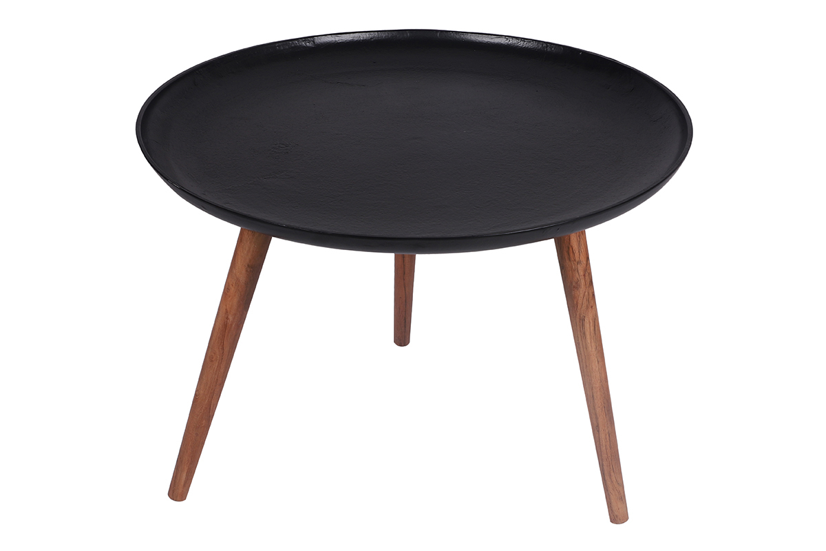 Couchtisch aus schwarzem Aluminium und Mangholz D75 cm LUMI