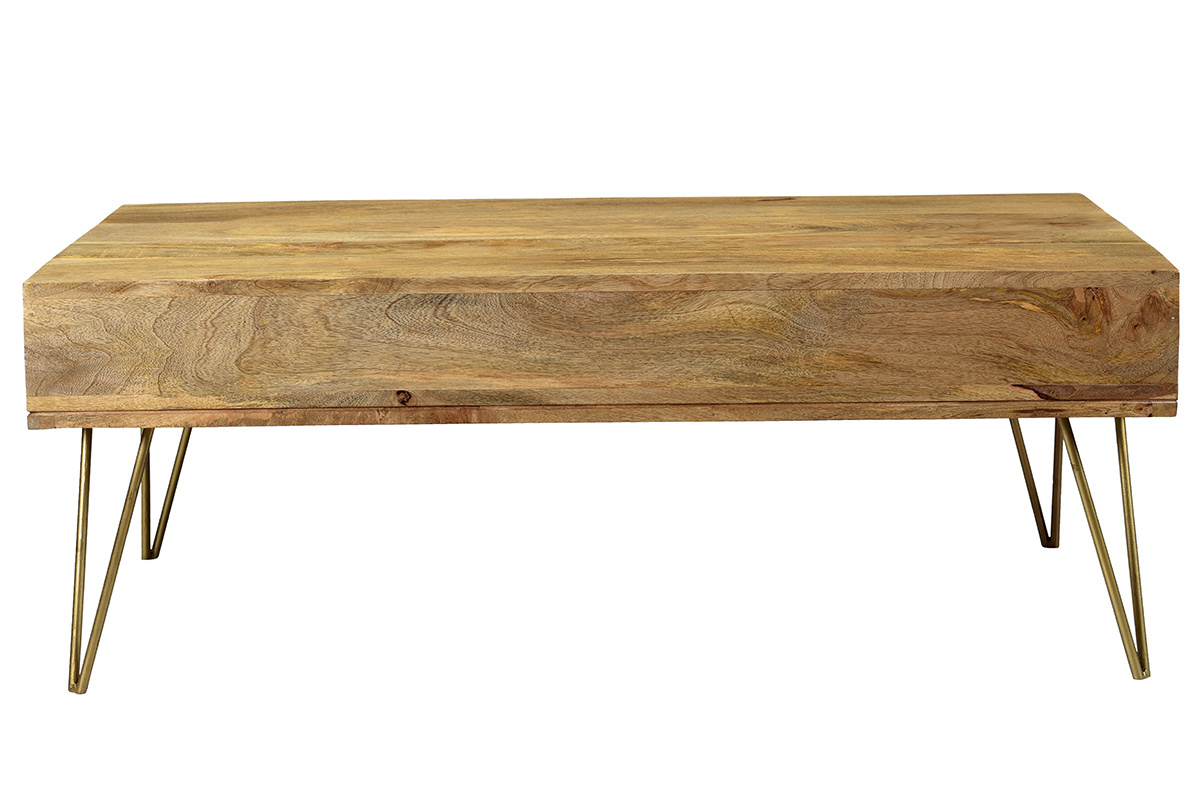 Couchtisch graviert aus Mangoholz und vergoldetem Metall LINIUM
