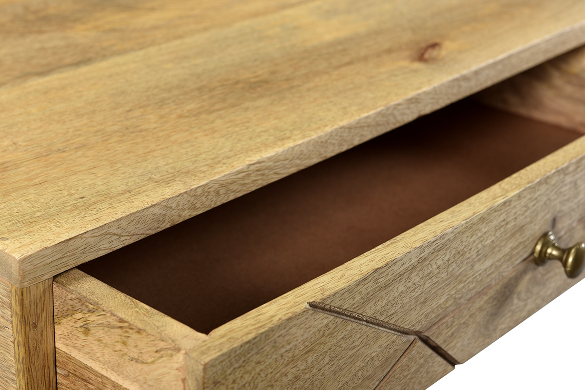 Couchtisch graviert aus Mangoholz und vergoldetem Metall LINIUM