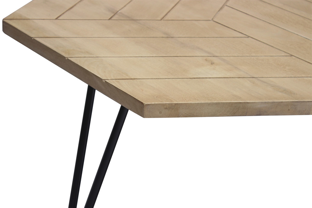 Couchtisch hexagonal strukturiert aus Mangoholz und schwarzem Metall VIBES