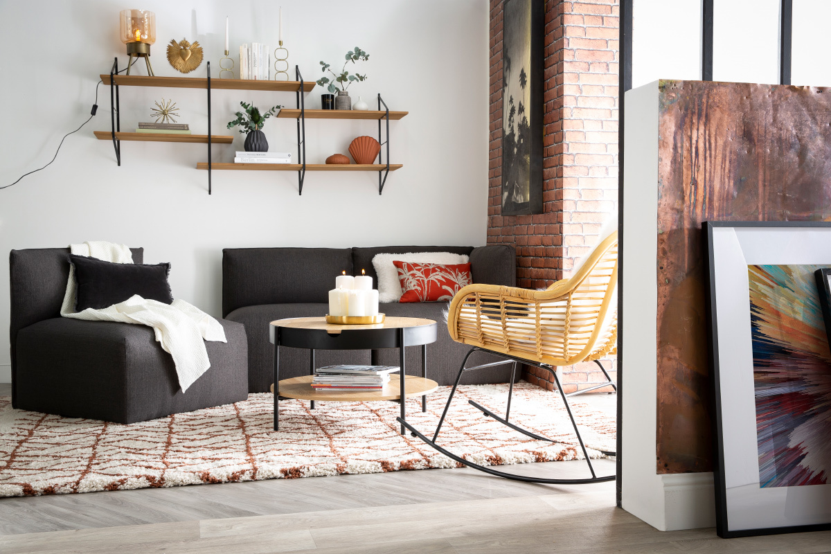 Couchtisch Holz und Metall Schwarz 75 cm SUZIE