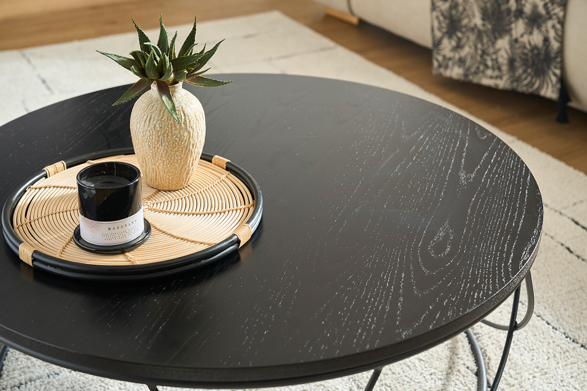 Couchtisch Holz und Metall Schwarz rund 80 cm LACE