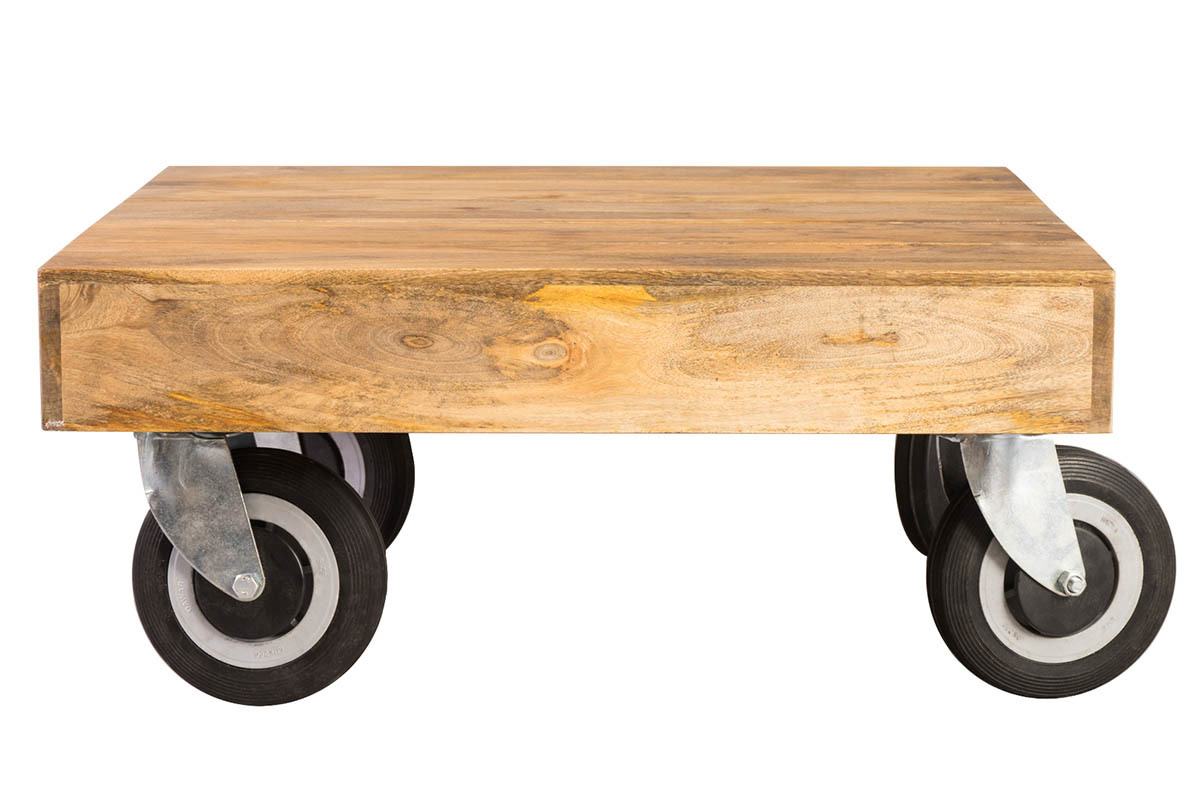 Couchtisch im Industrie-Design Viereckig mit Rollen 80 x 80 cm ATELIER