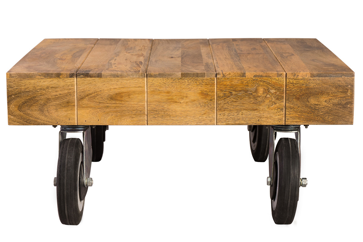 Couchtisch im Industrie-Design Viereckig mit Rollen 80 x 80 cm ATELIER