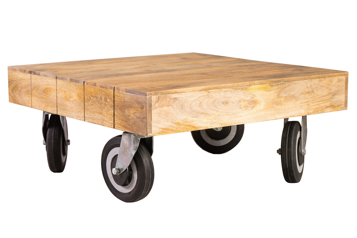 Couchtisch im Industrie-Design Viereckig mit Rollen 80 x 80 cm ATELIER