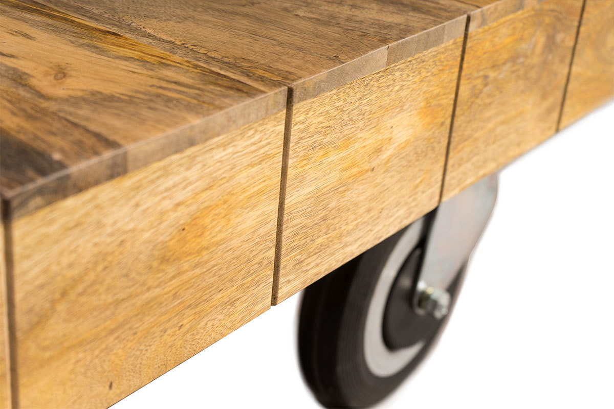 Couchtisch im Industrie-Design Viereckig mit Rollen 80 x 80 cm ATELIER
