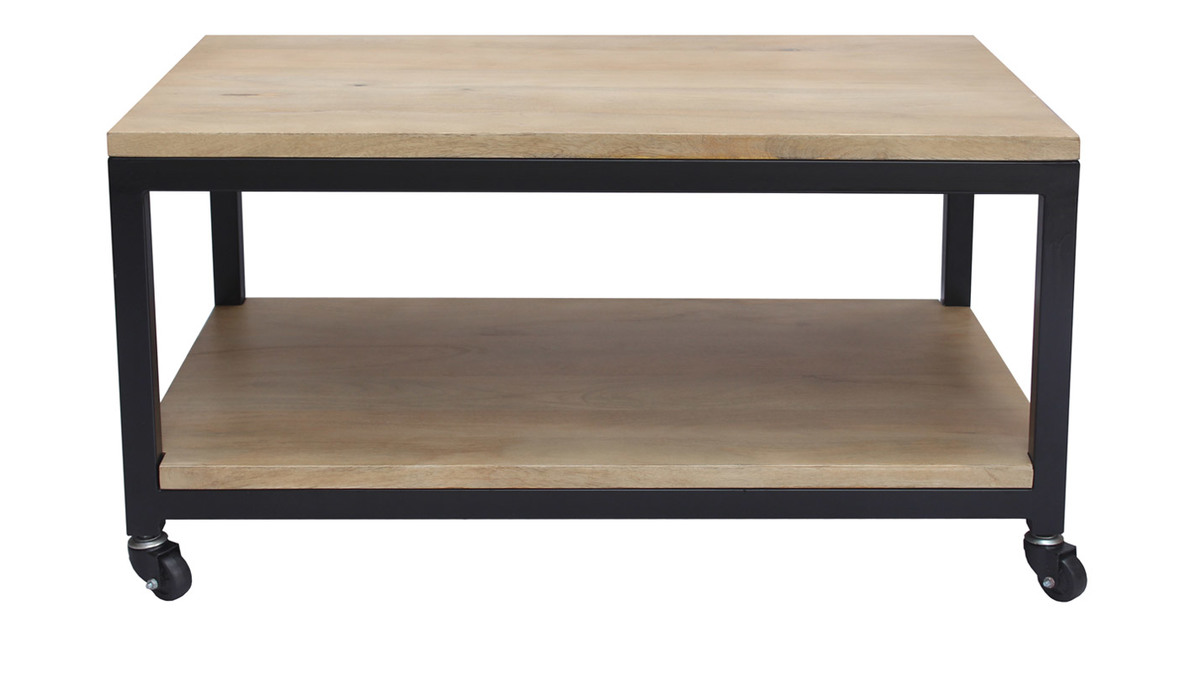 couchtisch mit rollen aus massivem mangoholz und metall factory