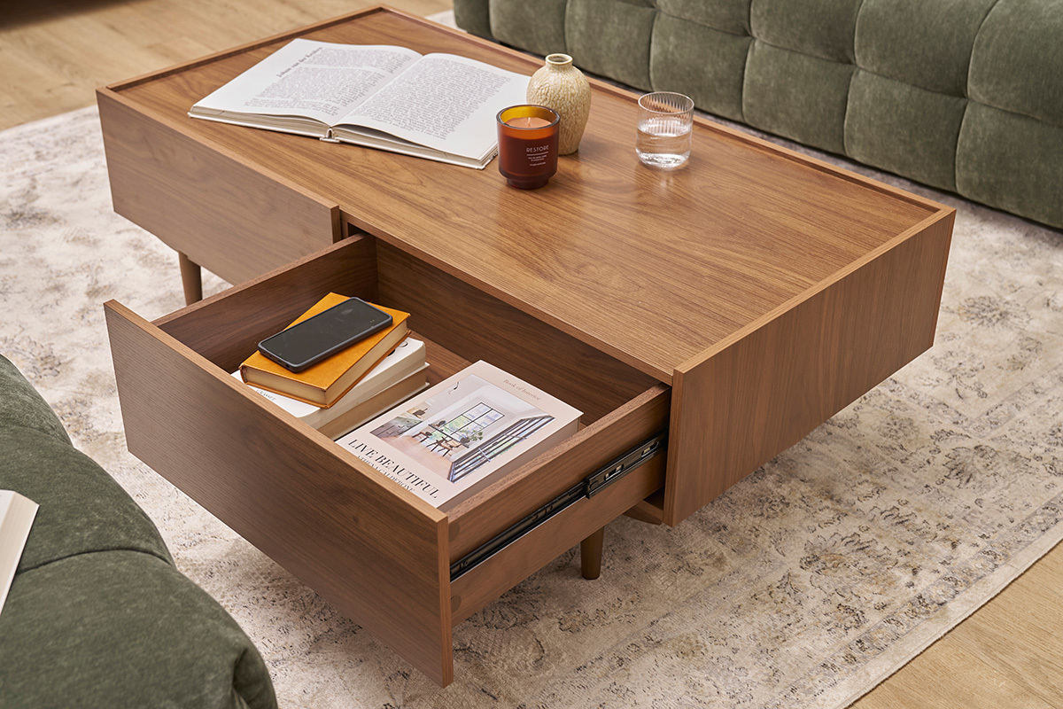 Couchtisch mit Schubladen aus dunklem Holz B120 cm SANAA