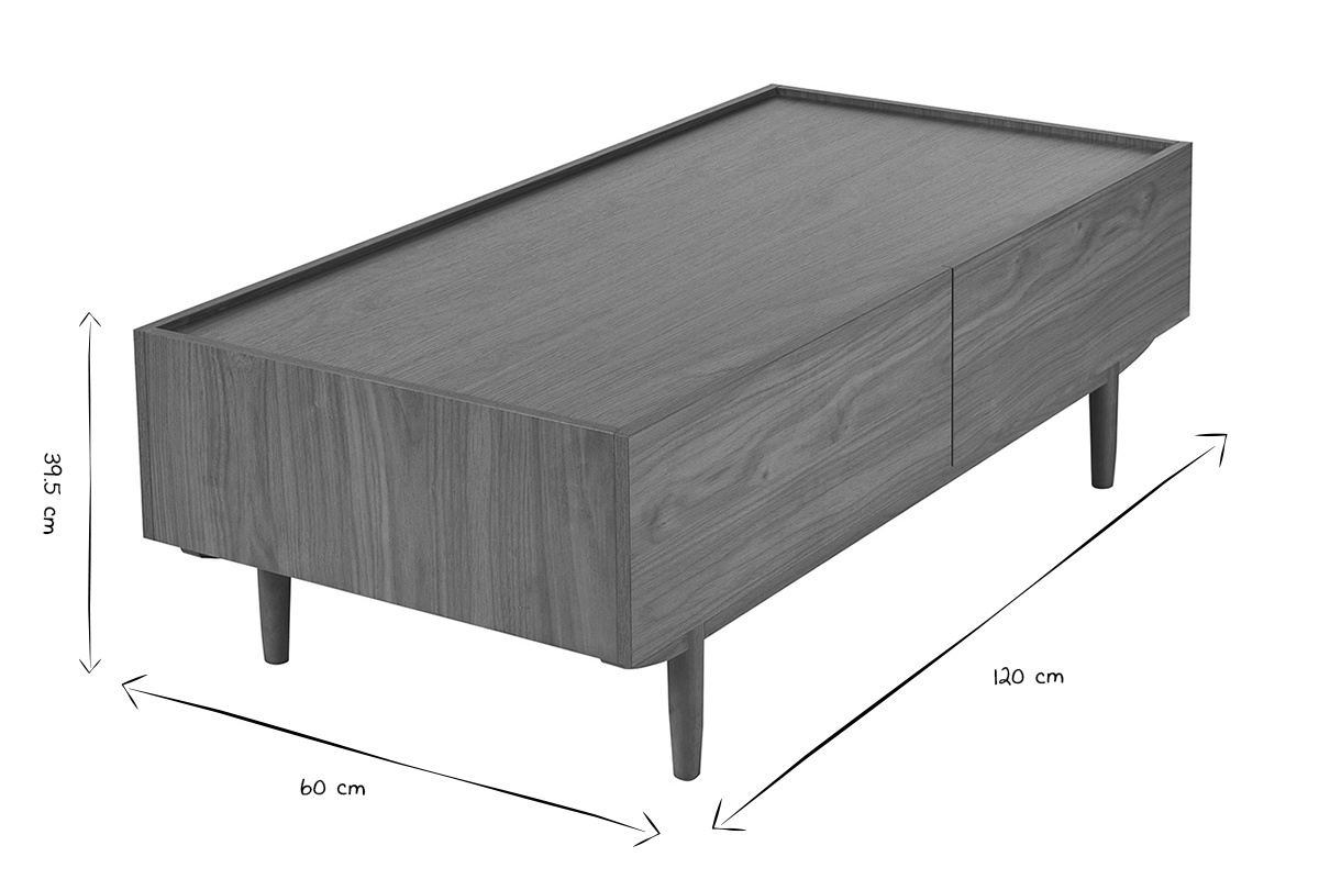 Couchtisch mit Schubladen aus dunklem Holz B120 cm SANAA