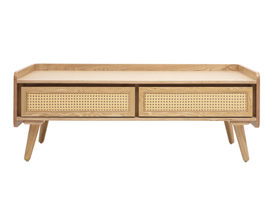 Couchtisch mit Stauraum aus hellem Eschenholz und Rattan-Geflecht L120 cm ELSY