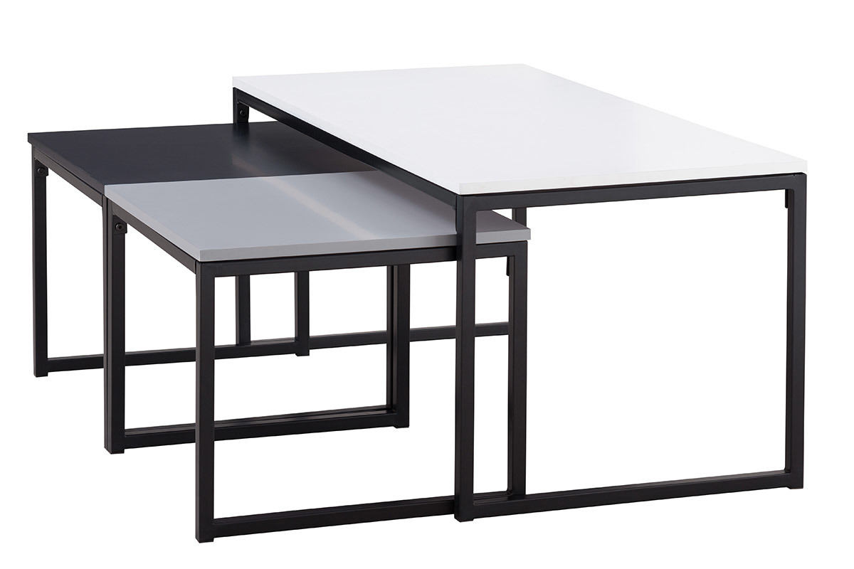 Couchtisch quadratisch schwarz grau und wei lackiert mit Metallfen 3-Fach TRIOZ