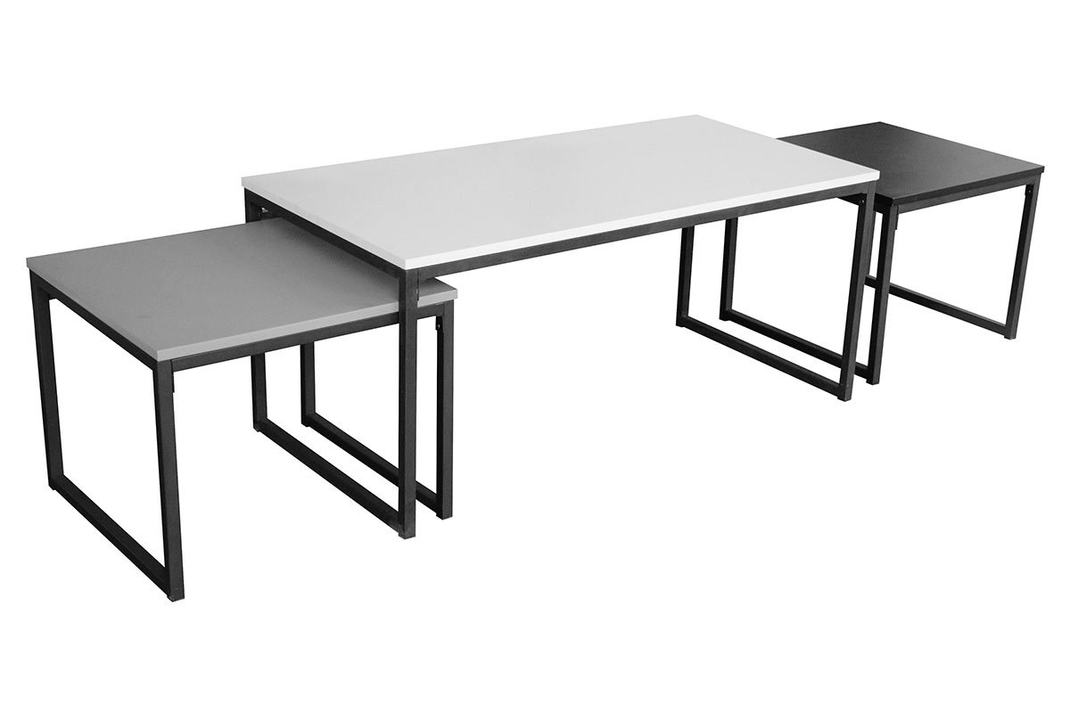 Couchtisch quadratisch schwarz grau und wei lackiert mit Metallfen 3-Fach TRIOZ
