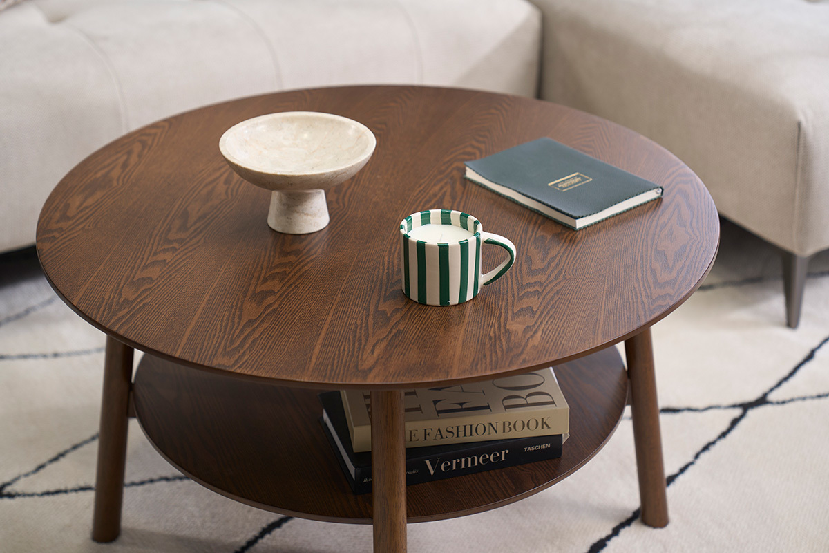 Couchtisch rund aus dunklem Holz D80 cm MALVA