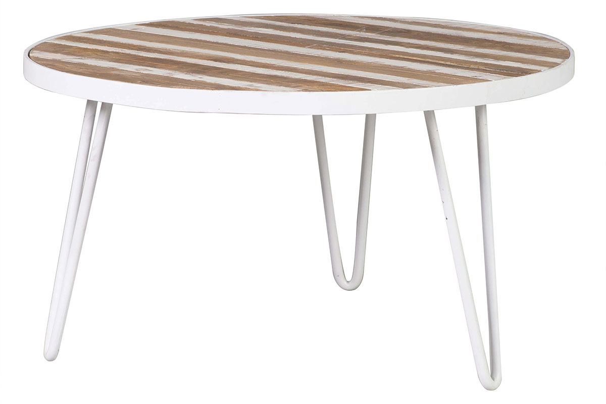 Couchtisch rund Holzfurnier und Metall Wei 80x45 ROCHELLE