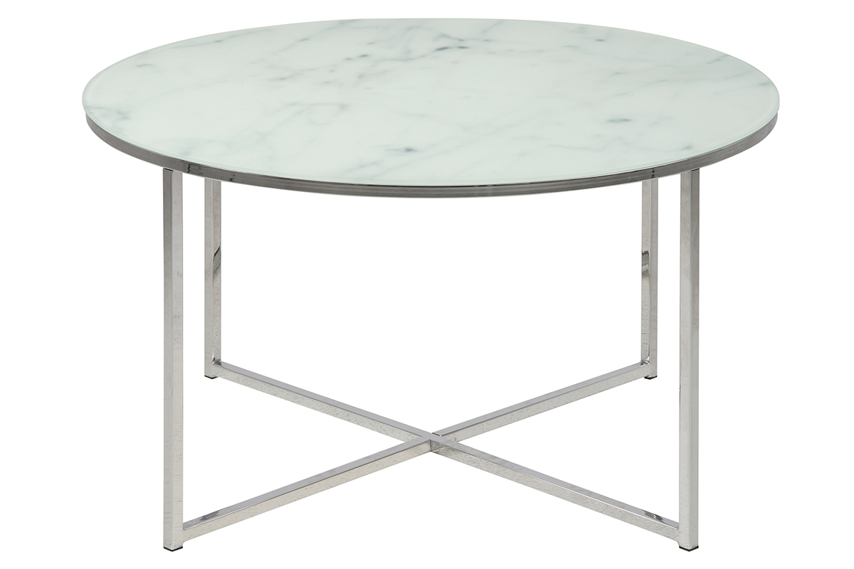 Couchtisch rund Marmoreffekt Wei Beine aus Metall 80 cm ALCINO