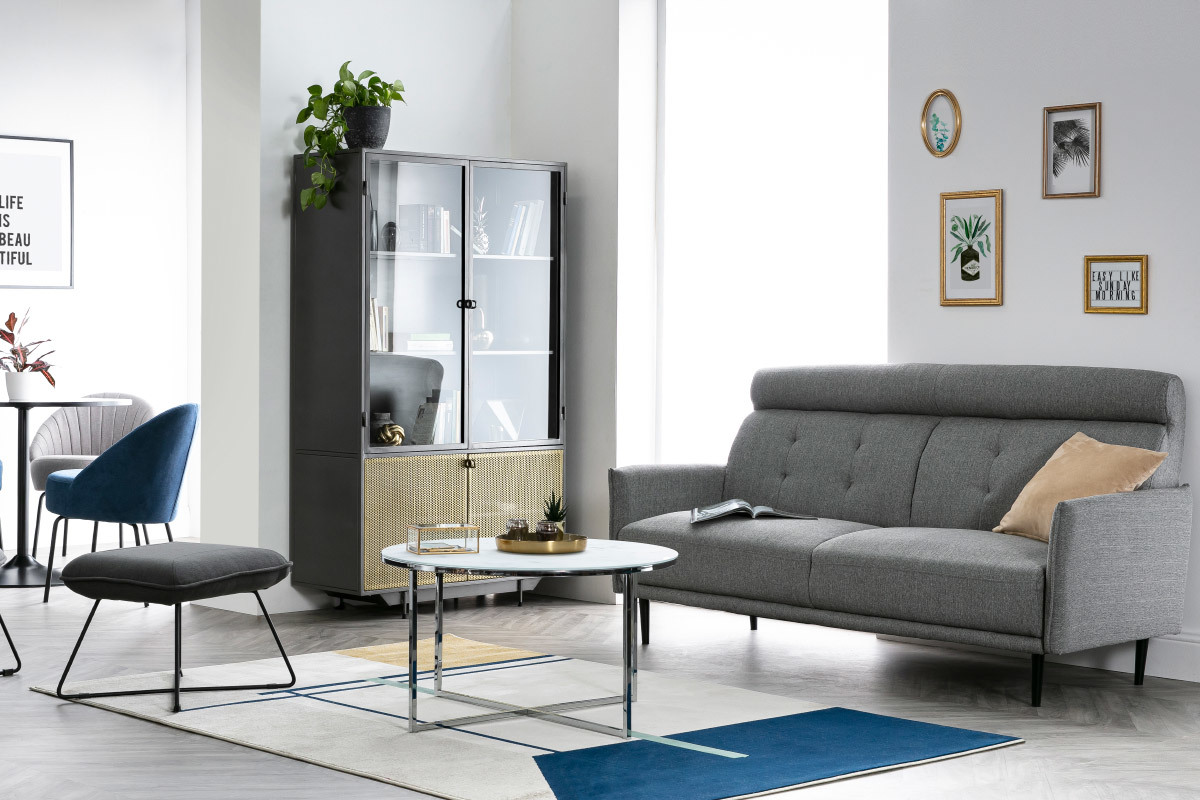 Couchtisch rund Marmoreffekt Wei Beine aus Metall 80 cm ALCINO