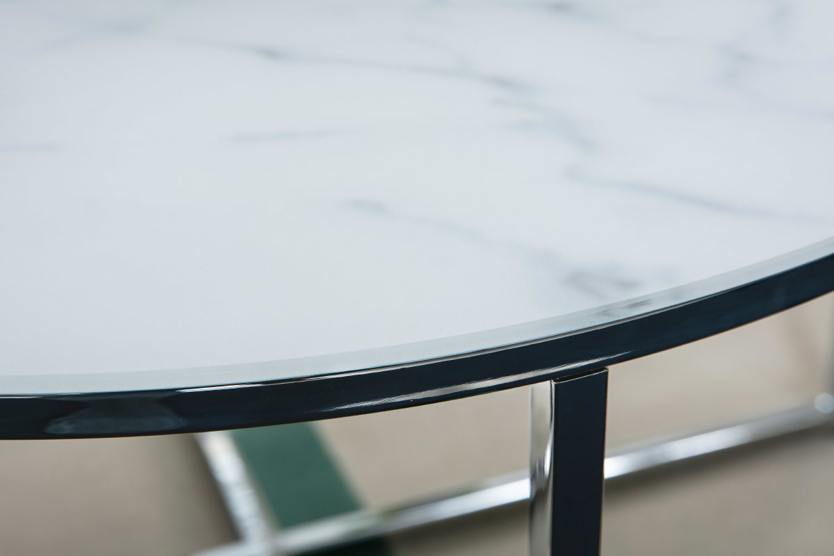 Couchtisch rund Marmoreffekt Wei Beine aus Metall 80 cm ALCINO
