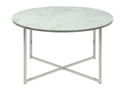 Couchtisch rund Marmoreffekt Wei&szlig; Beine aus Metall 80 cm ALCINO