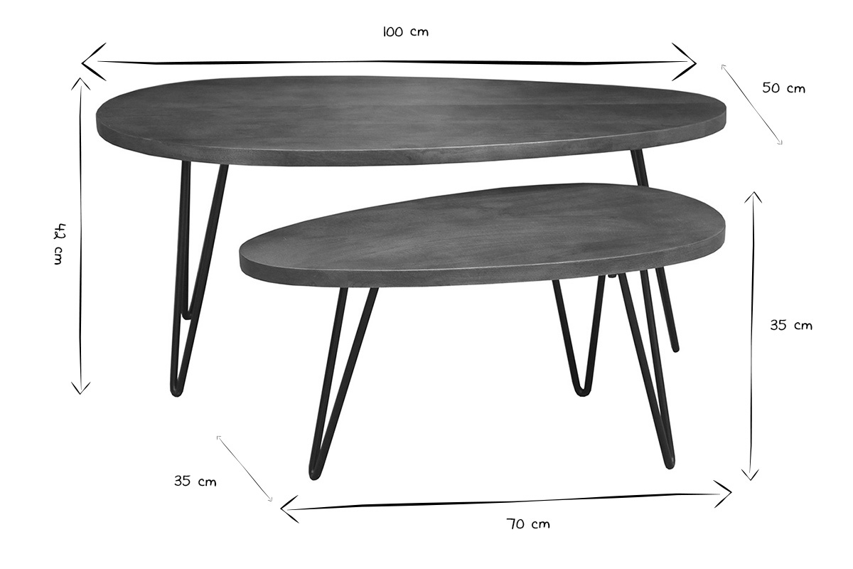 Abmessungen der ineinander passenden Couchtische in Schwarz und Wei�: 100 x 50 cm und 70 x 35 cm.