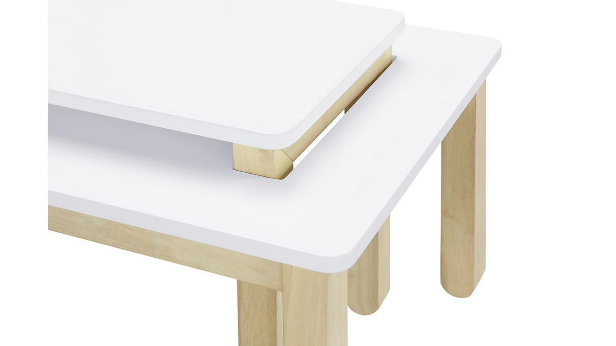 Couchtisch skandinavisch mit integrierter Bank Wei und helles Holz CYBEL