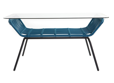 Couchtisch TANGO aus Glas und blaugrünem Kunststoffgeflecht - Couchtisch TANGO aus Glas und blaugrünem Kunststoffgeflecht