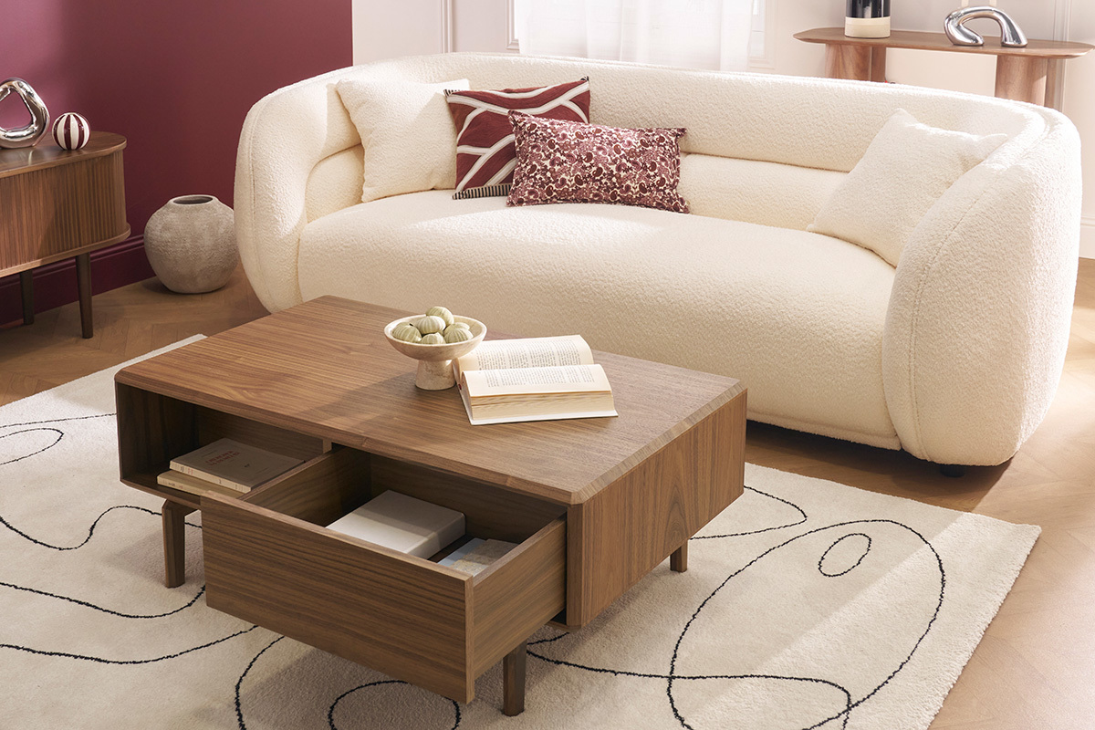 Couchtisch Walnussfurnier mit Stauraum B100 cm SUVA