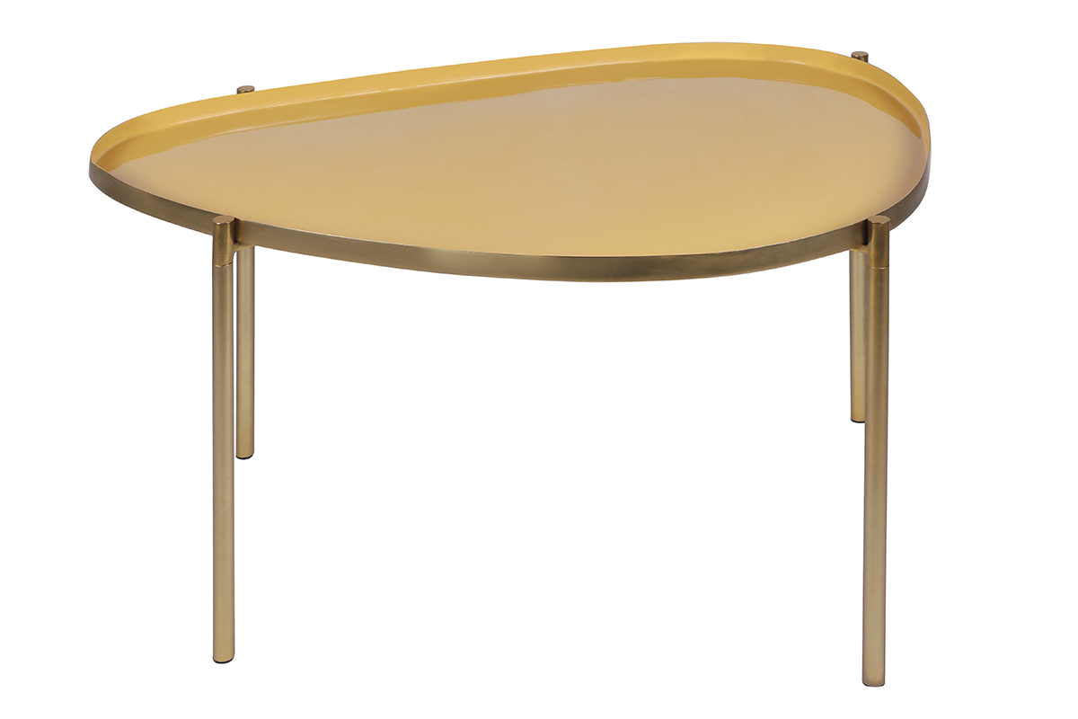 Couchtische aus Stahl vergoldet senfgelb, blau und t�rkis (3er-Satz) ZURIA