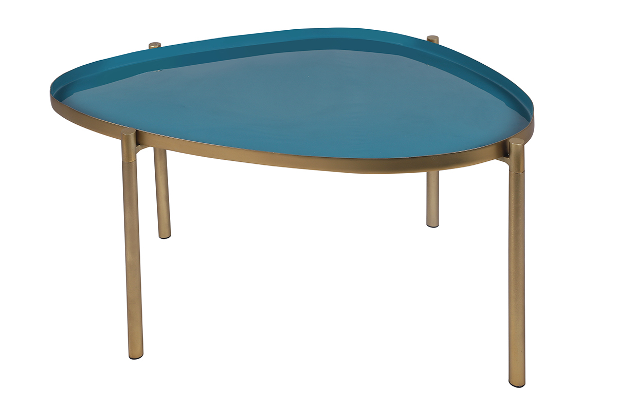 Couchtische aus Stahl vergoldet senfgelb, blau und t�rkis (3er-Satz) ZURIA