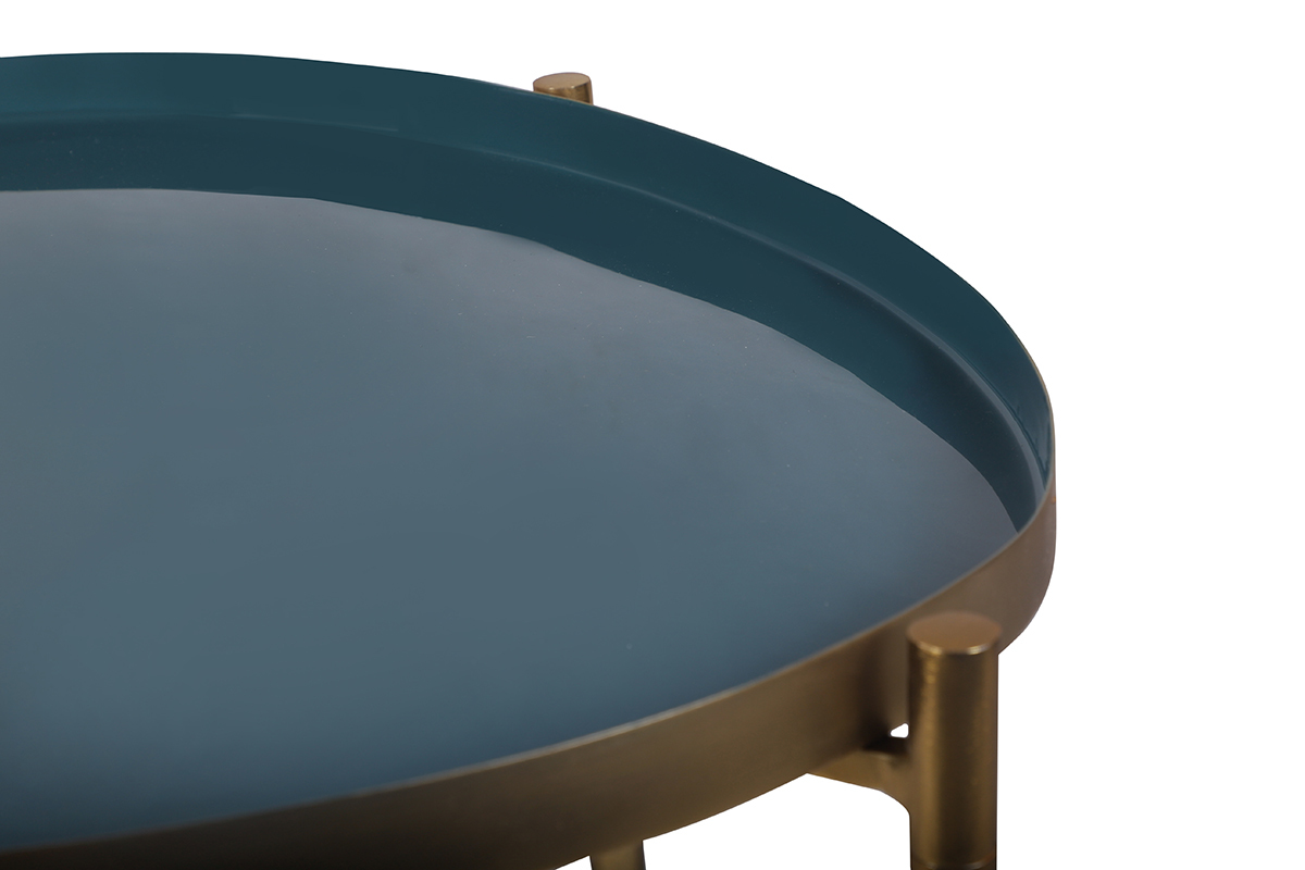 Couchtische aus Stahl vergoldet senfgelb, blau und t�rkis (3er-Satz) ZURIA