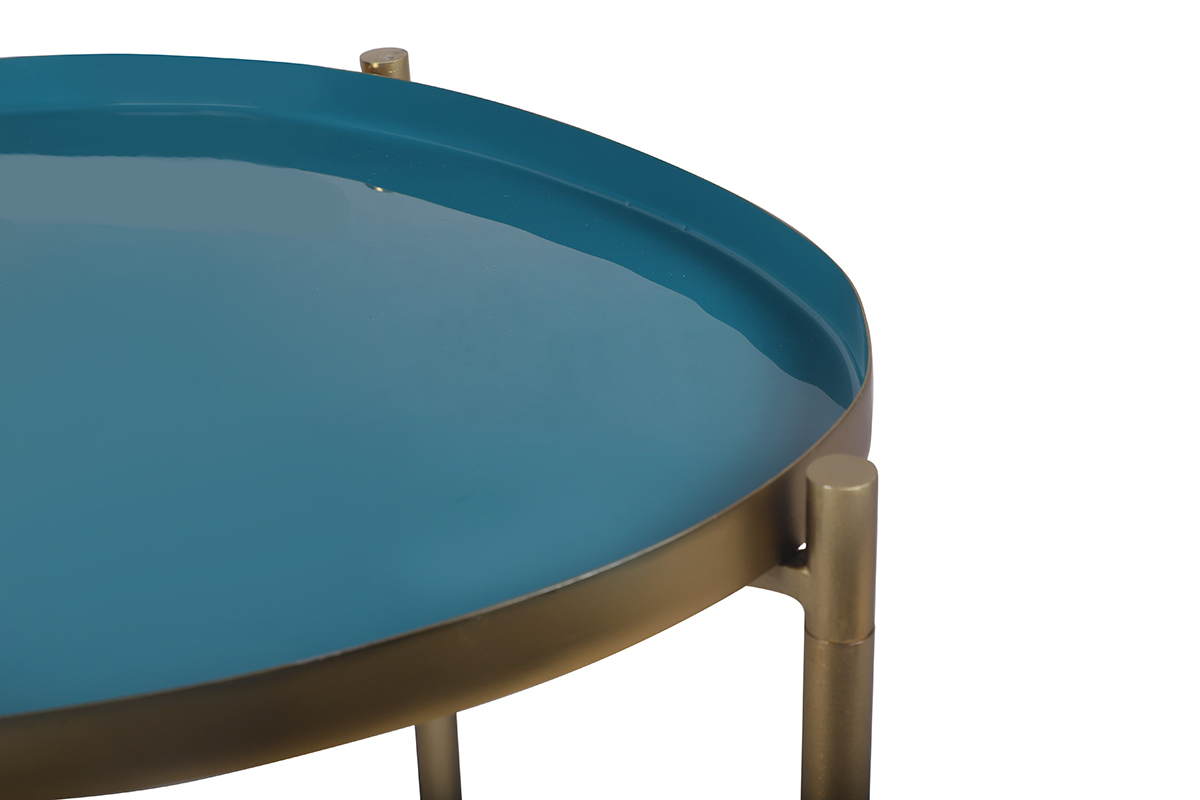 Couchtische aus Stahl vergoldet senfgelb, blau und t�rkis (3er-Satz) ZURIA