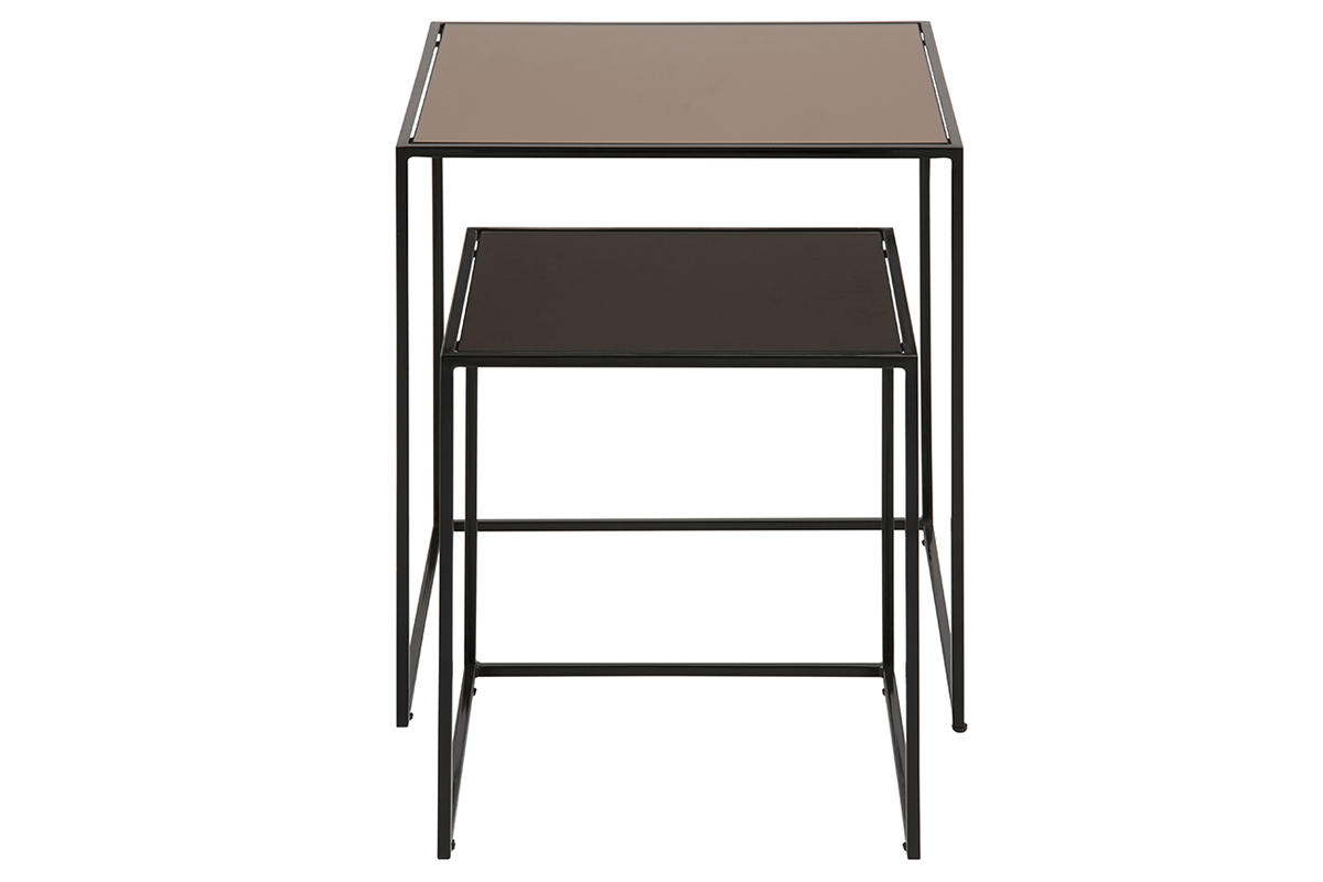 Couchtische Satztische quadratisch Rauchglas Bronze (2-er Satz) POMPEI