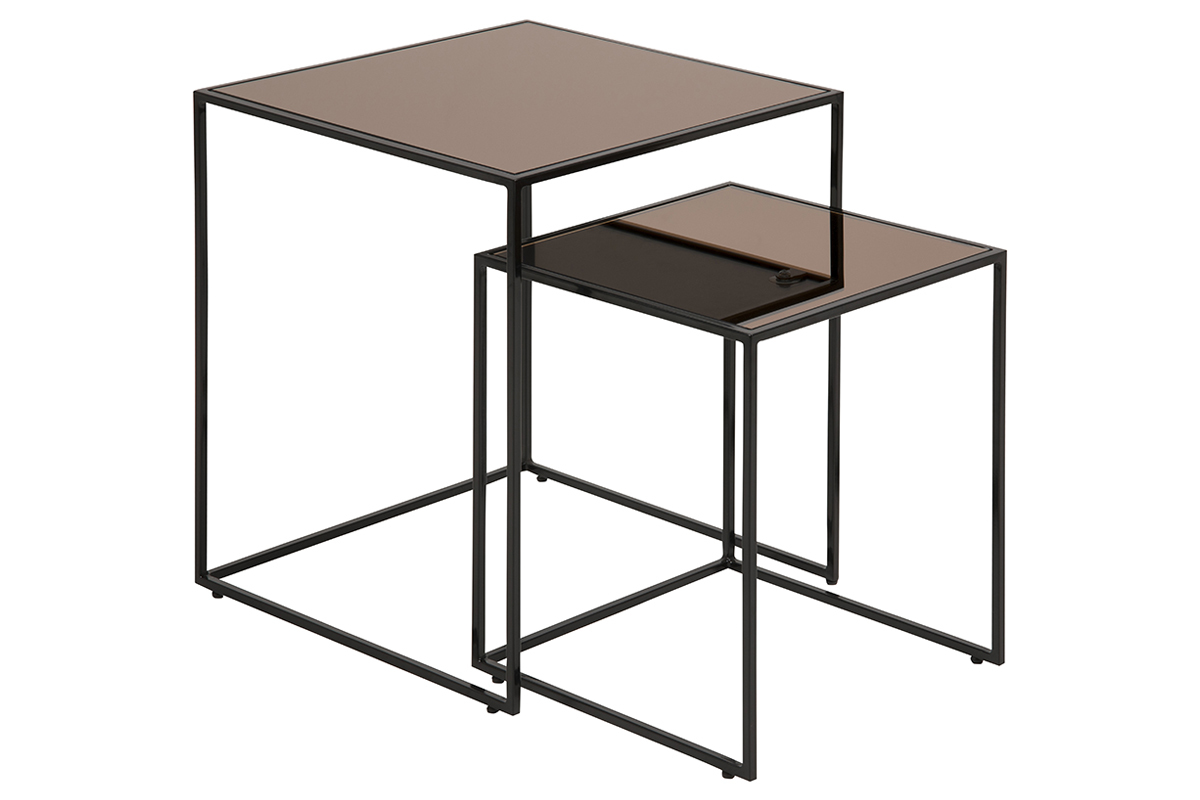 Couchtische Satztische quadratisch Rauchglas Bronze (2-er Satz) POMPEI