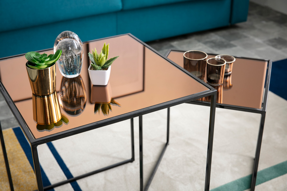Couchtische Satztische quadratisch Rauchglas Bronze (2-er Satz) POMPEI