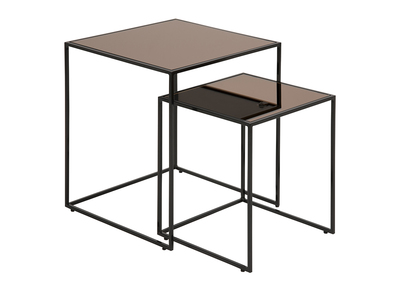 Couchtische Satztische quadratisch Rauchglas Bronze (2-er Satz) POMPEI