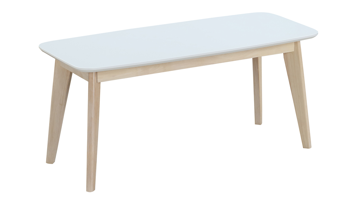 Design Bank 100 cm Wei und Holz LEENA