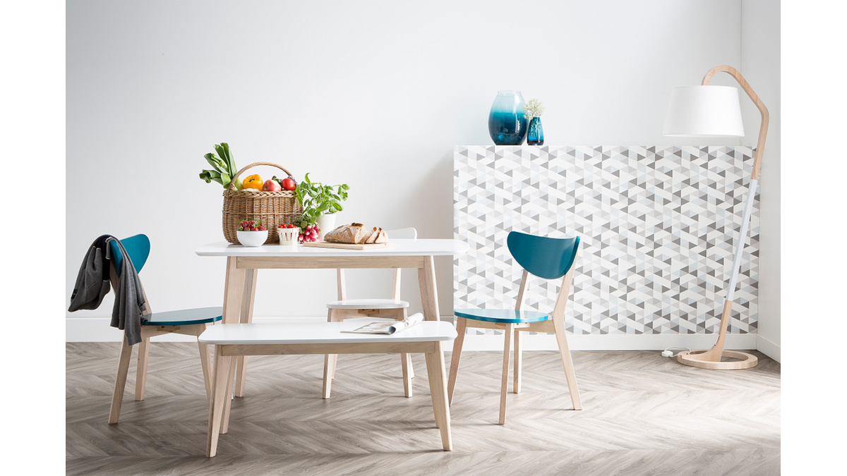 Design Bank 100 cm Wei und Holz LEENA