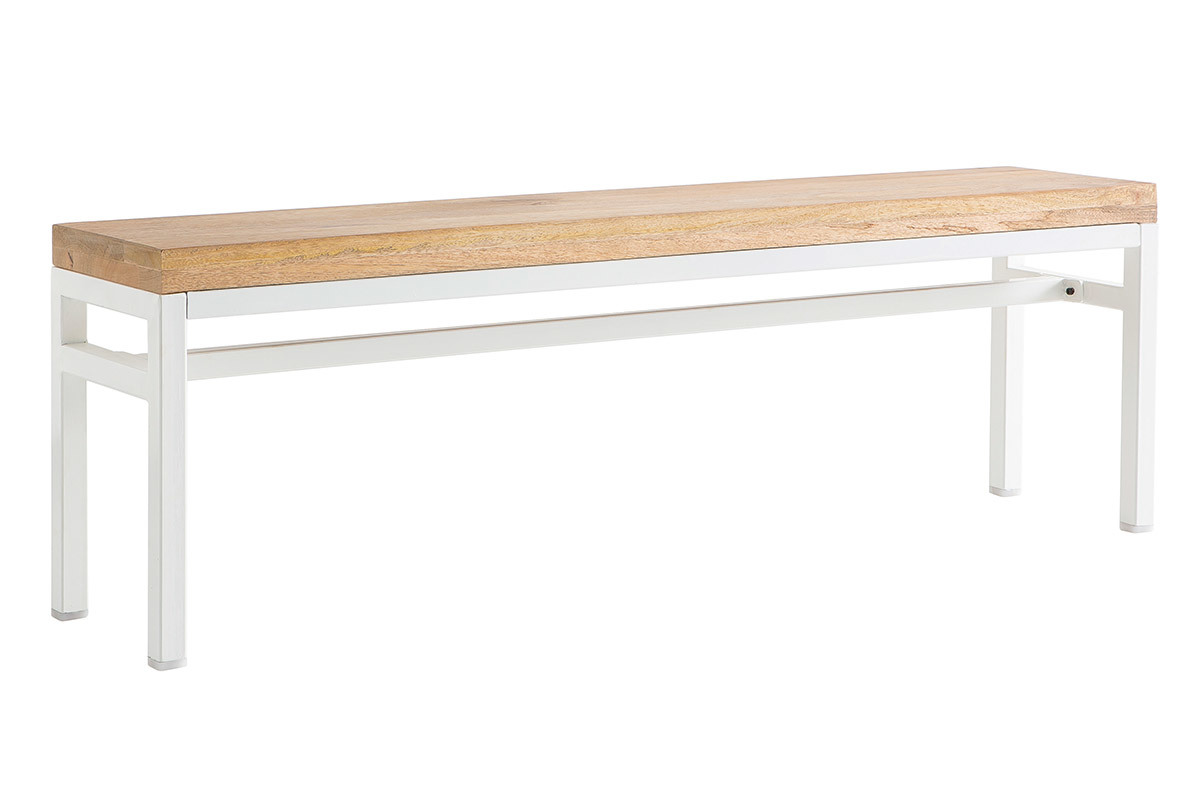 Design-Bank BOHO aus Mangoholz und weiem Metall 140 cm