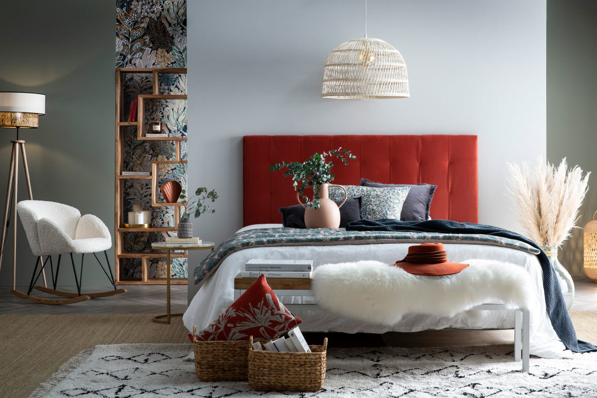 Design-Bank BOHO aus Mangoholz und weiem Metall 140 cm