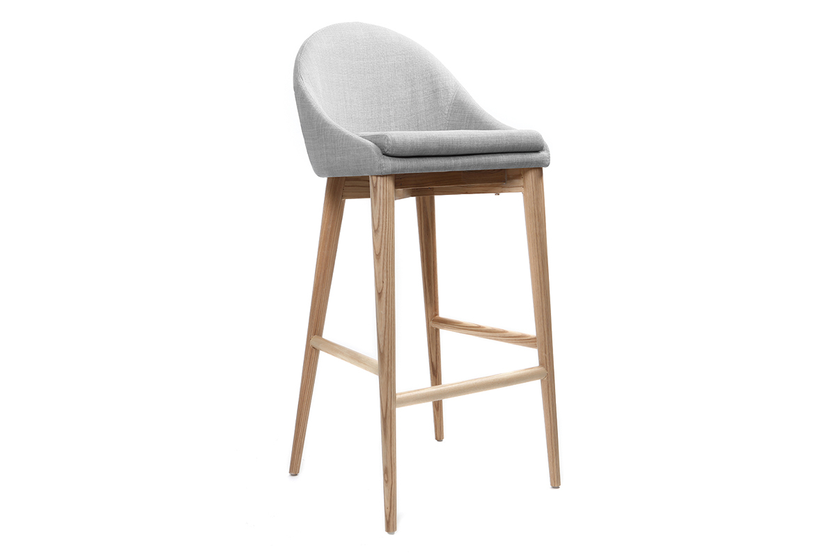 Design-Barhocker 75 cm Holz Stoff Hellgrau DALIA