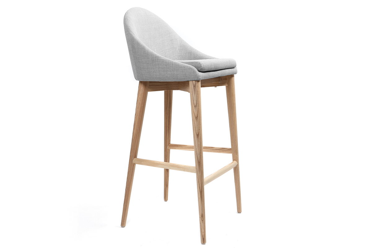 Design-Barhocker 75 cm Holz Stoff Hellgrau DALIA