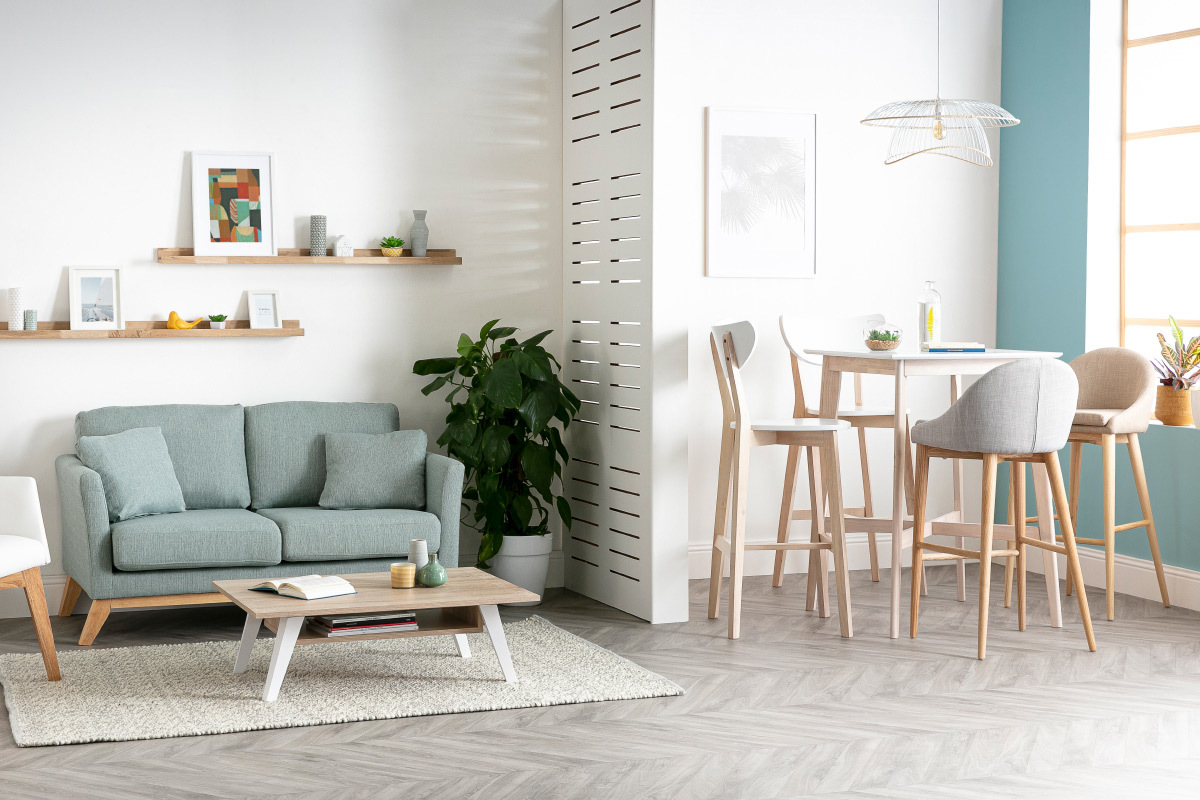 Design-Barhocker 75 cm Holz Stoff Hellgrau DALIA