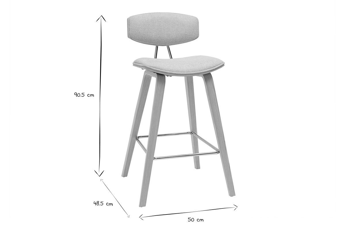 Design-Barhocker aus beigem Stoff mit samtiger Textur und hellem Holz H69 cm (2er-Set) VASCO