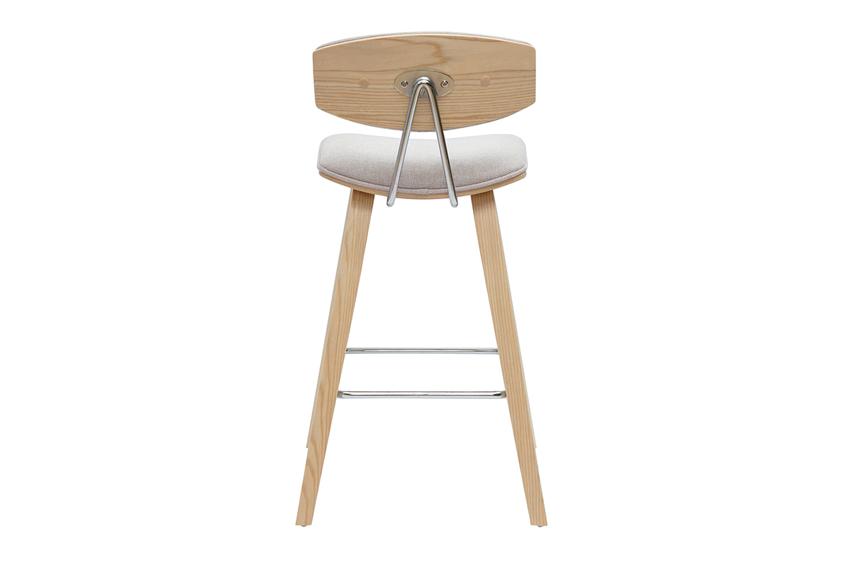 Design-Barhocker aus beigem Stoff mit samtiger Textur und hellem Holz H69 cm (2er-Set) VASCO