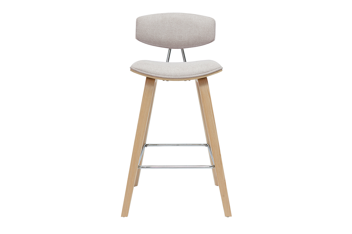 Design-Barhocker aus beigem Stoff mit samtiger Textur und hellem Holz H69 cm (2er-Set) VASCO