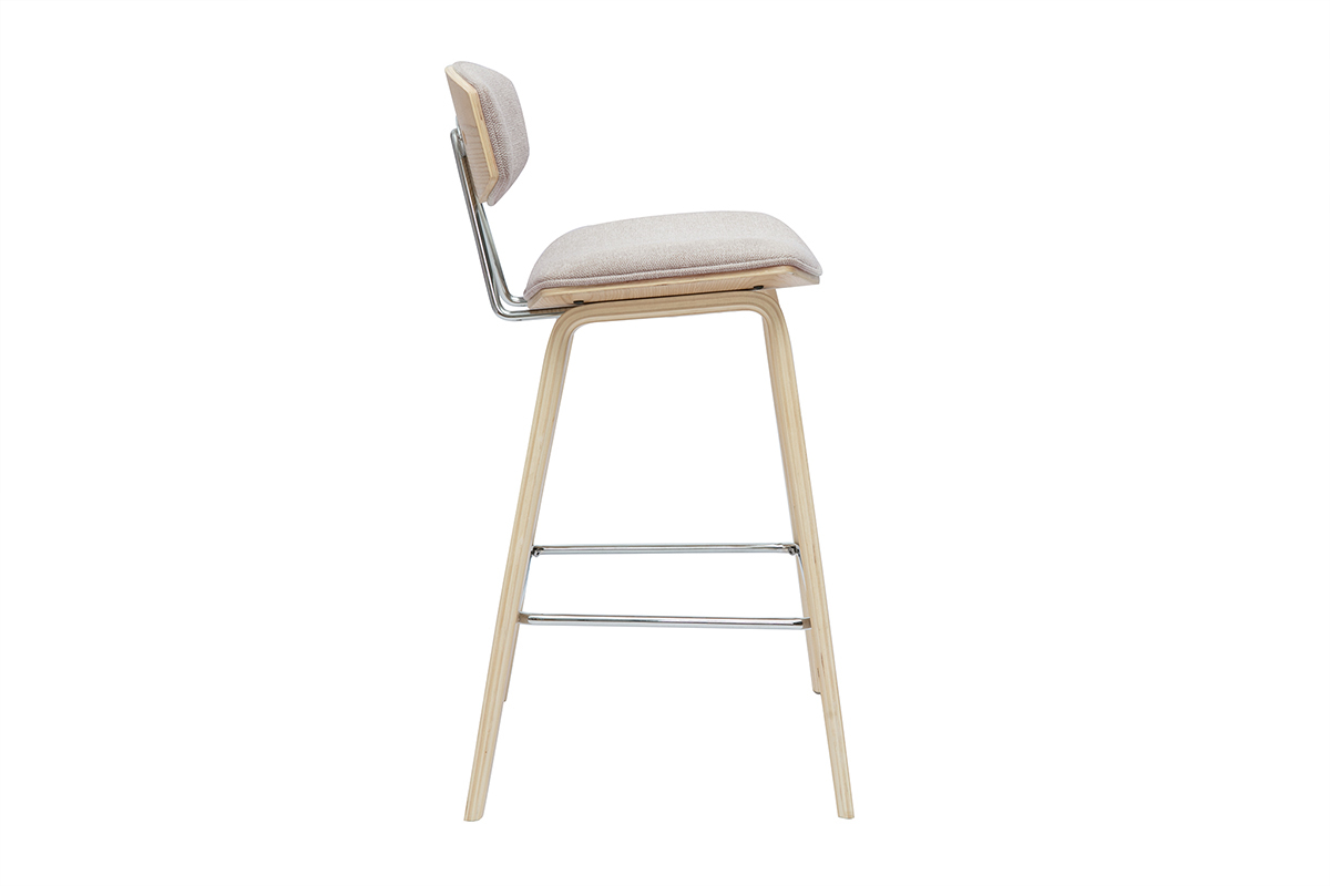 Design-Barhocker aus beigem Stoff mit samtiger Textur und hellem Holz H69 cm (2er-Set) VASCO
