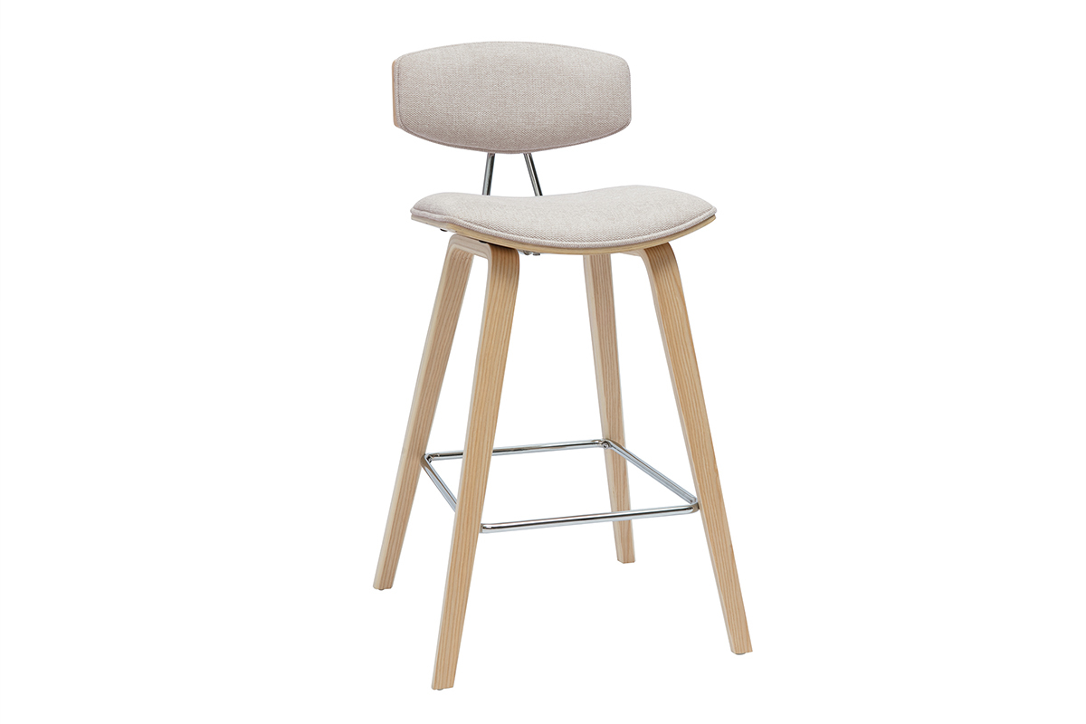 Design-Barhocker aus beigem Stoff mit samtiger Textur und hellem Holz H69 cm (2er-Set) VASCO